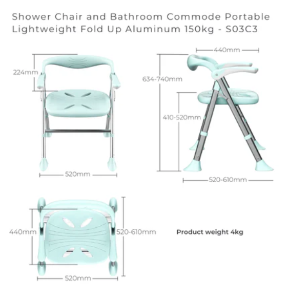 Avail Shower chair/Commode - portable (4kg) fold up aluminium
