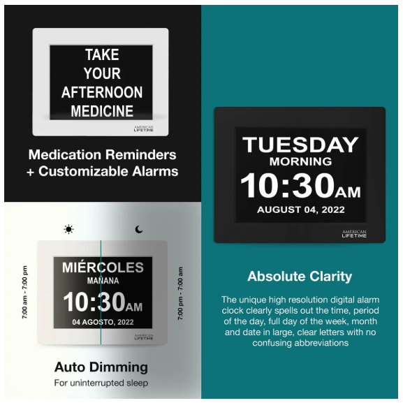 10.1inch Extra Large Font Clock for Seniors /Dementia Large Digital Day Date Clock with Custom Alarms