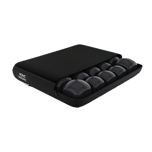 A black square zippered case with a grid of raised square compartments on the front, shown against a plain white background.